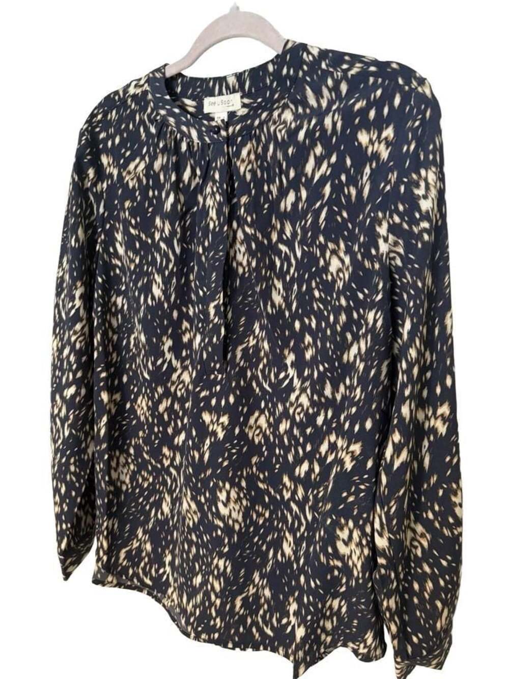 See U Soon Women's Long Sleeve Button-Down Blouse with Abstract Print
